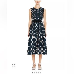 S Max Mara Notte Printed Poplin Midi Dress blue geometric designer elegant- 6